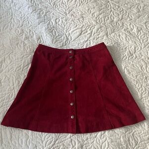 Abercrombie & Fitch Red Suede Button-Front A-Line Skirt